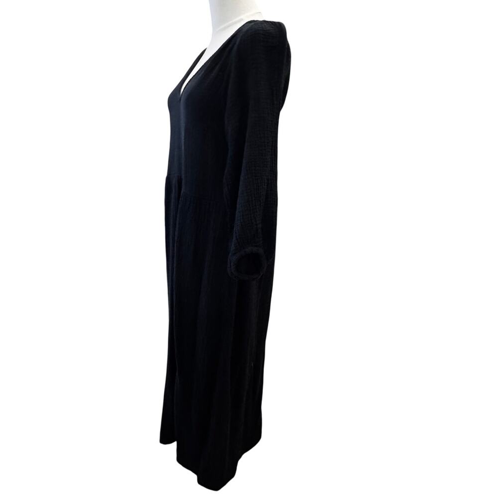 MADEWELL Women's Black V Neck Puff Sleeves Cotton Smocked Midi Dress Size XS - Picture 4 of 10